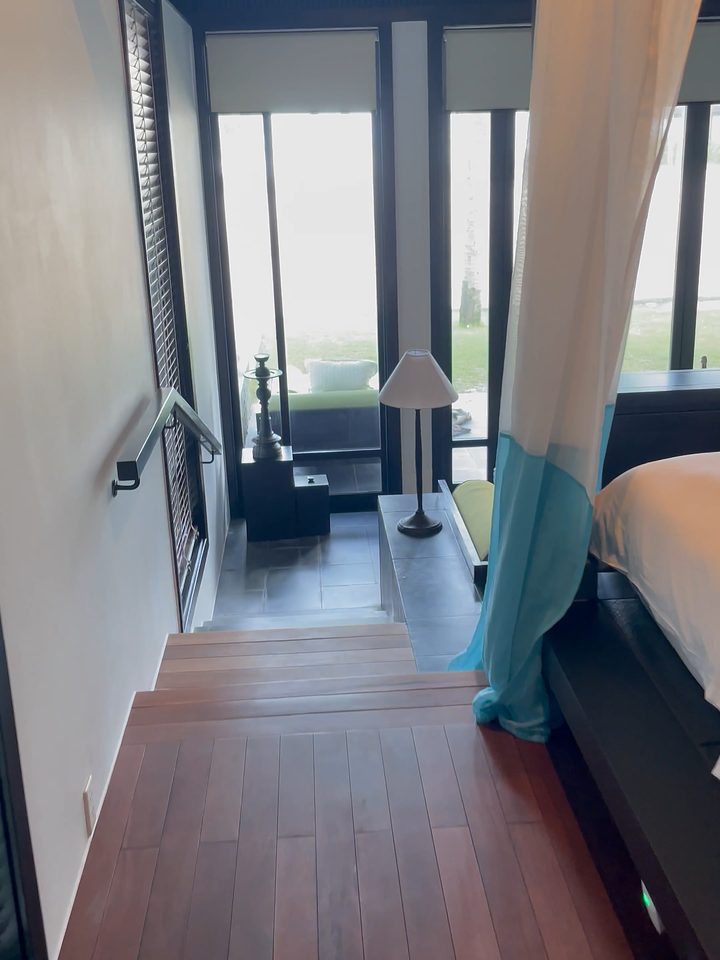 The bed in the beachfront villa, from our own footage