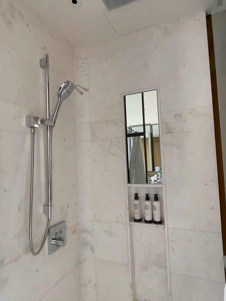 The walk-in shower, from our own footage