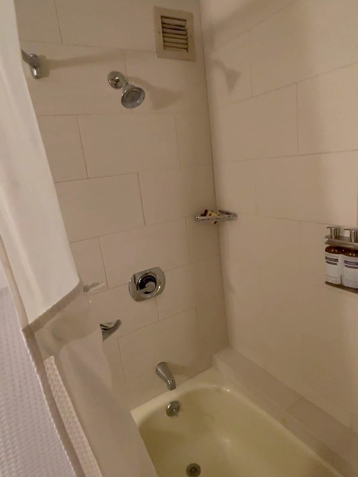 The bathtub and shower, from our own footage