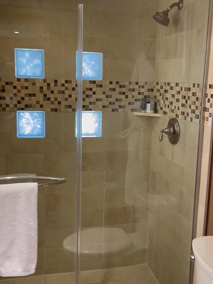 The walk-in shower, from our own footage