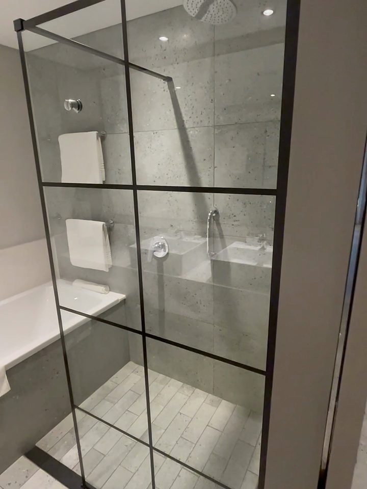 The walk-in shower, from our own footage