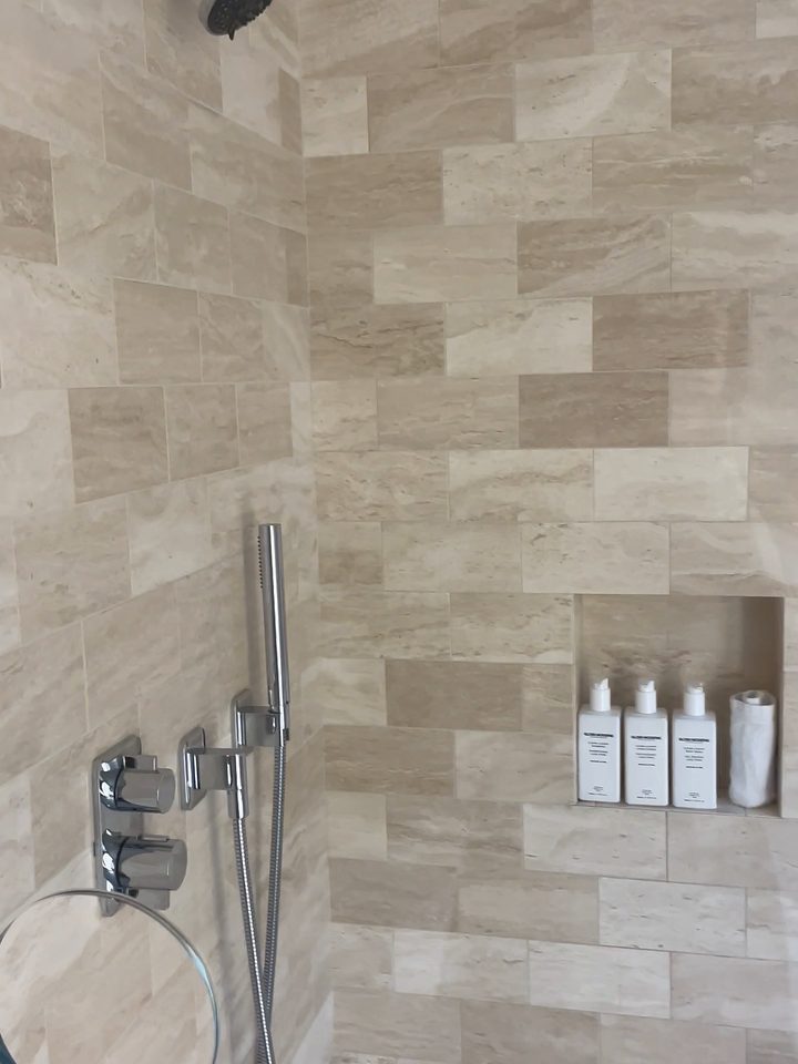 The walk-in shower, from our own footage