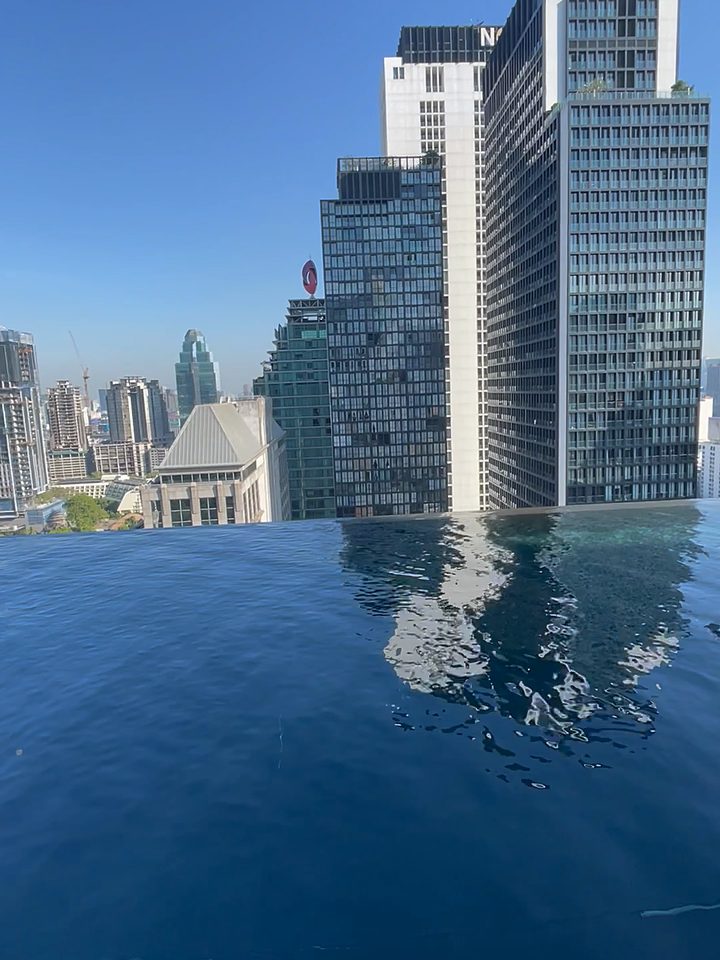 The rooftop infinity pool by day, from our own footage