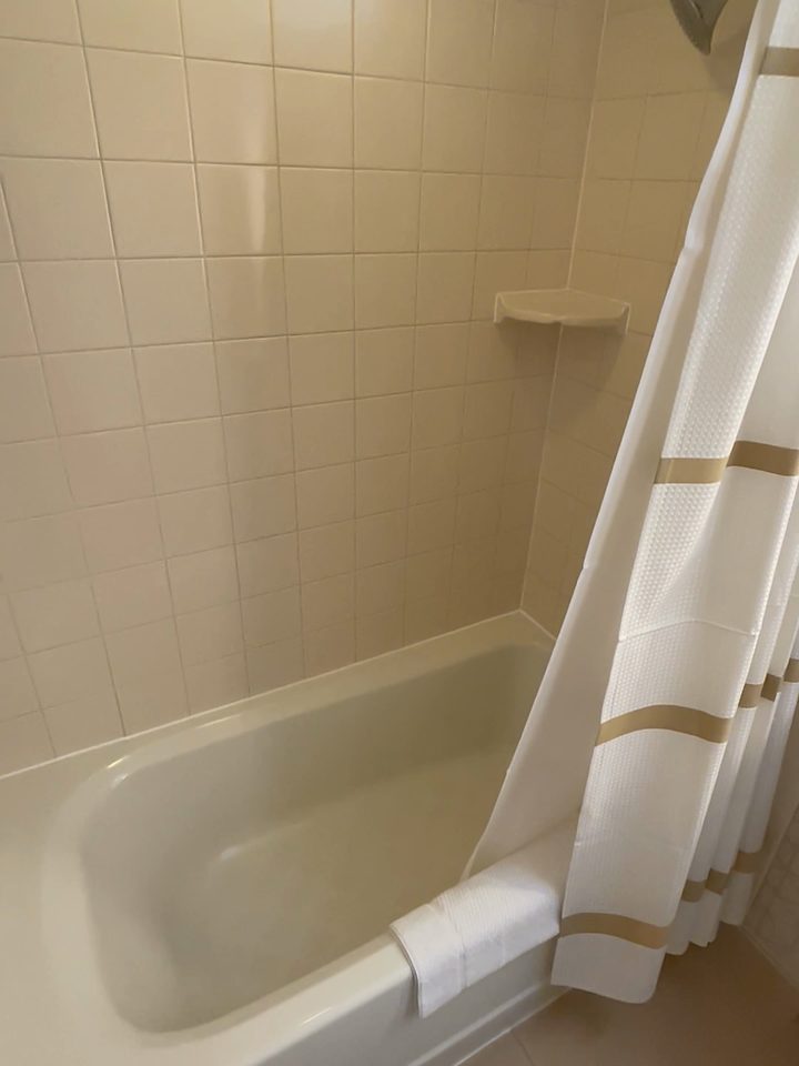 The bathtub and shower, from our own footage