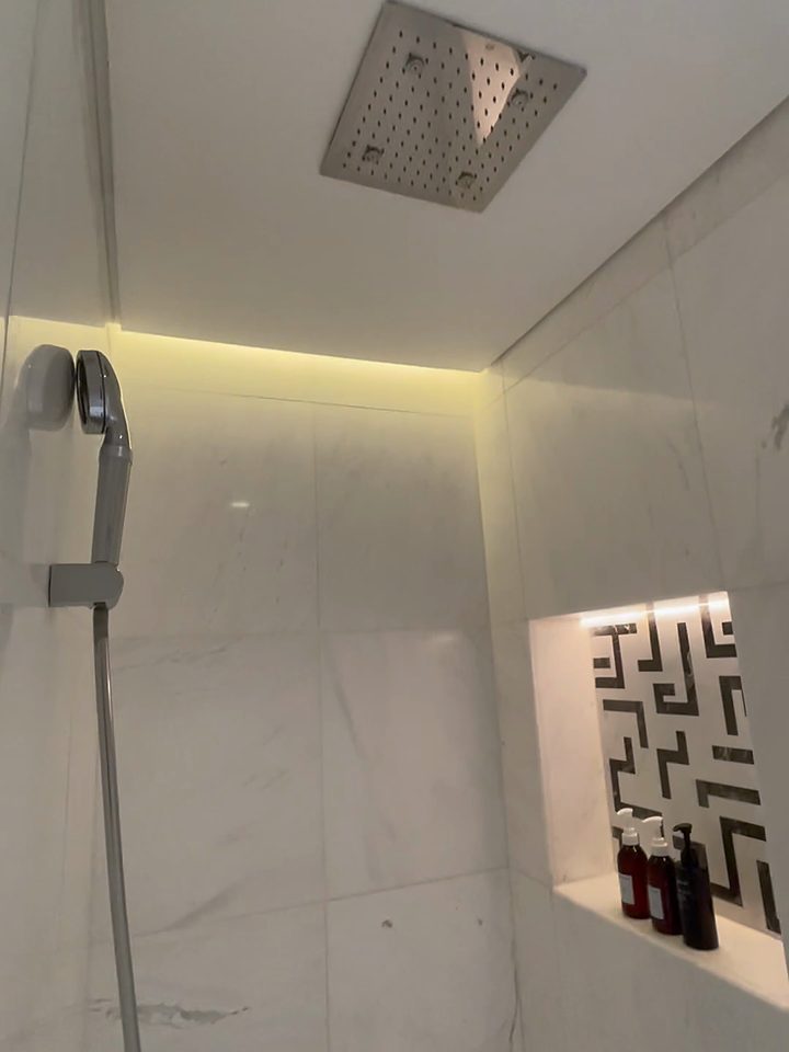 The walk-in shower, from our own footage