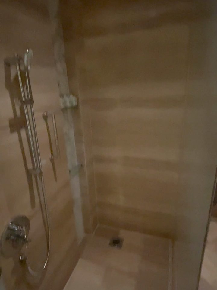 The walk-in shower, from our own footage