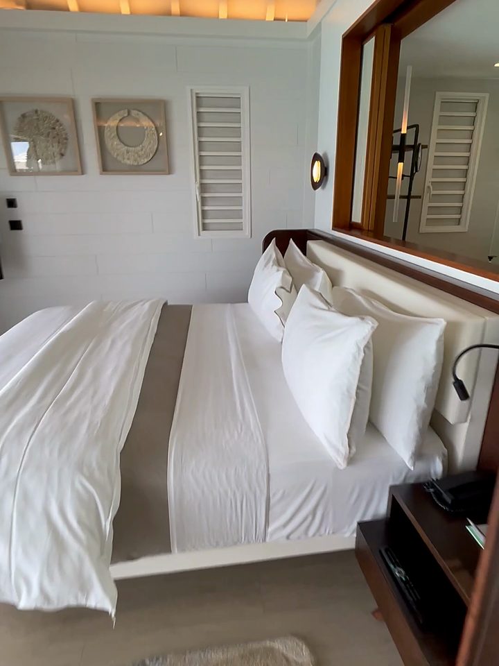 The bed in the overwater villa, from our own footage